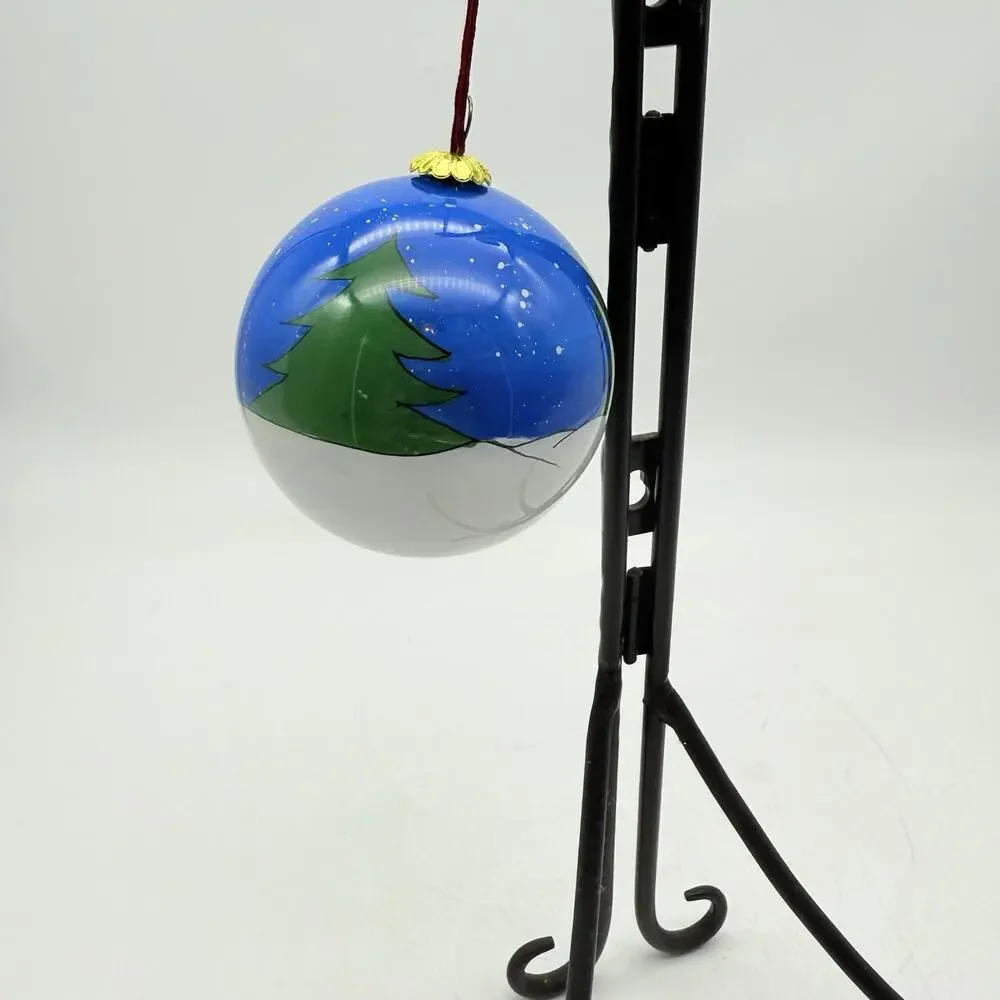 Li Bien INSIDE ART Blown Glas Christmas Ornament Hand Painted Snowman Sled Trees